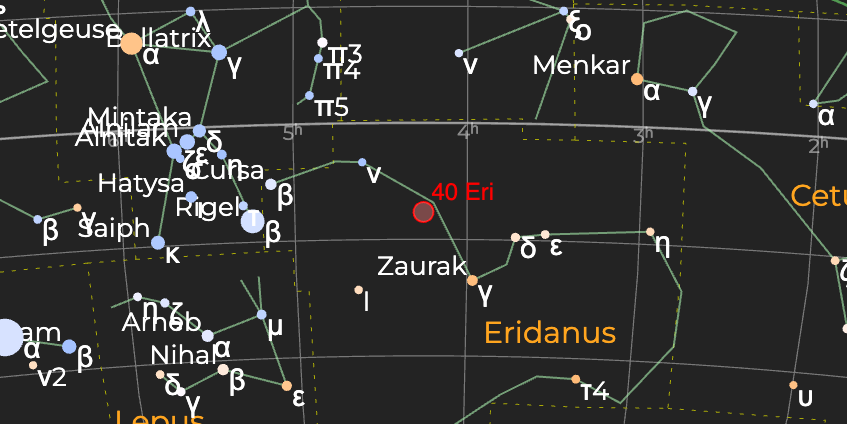 Звезда 40 Эридана - Расположение на астрономической карте