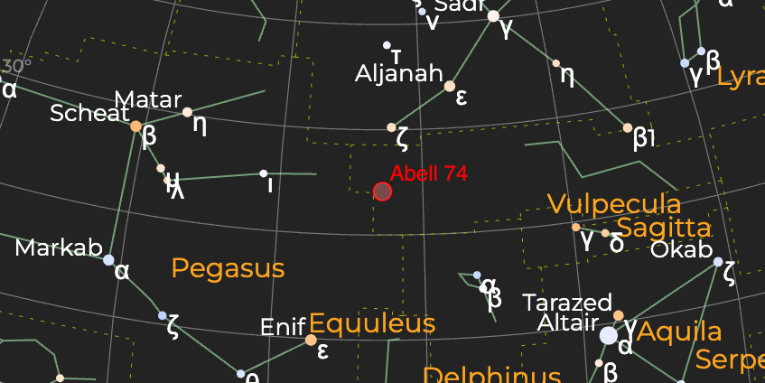 Планетарная туманность (Abell 74) - Расположение на астрономической карте