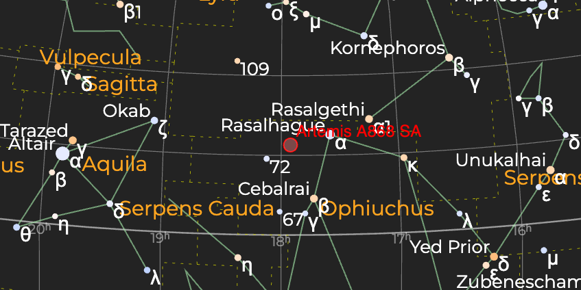 Астероид (105) Артемида - Расположение на астрономической карте