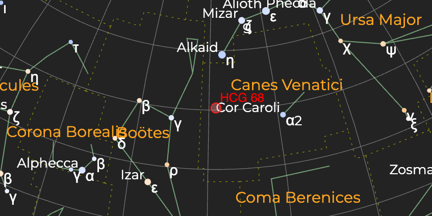Скопление галактик (HCG 68) - Расположение на астрономической карте