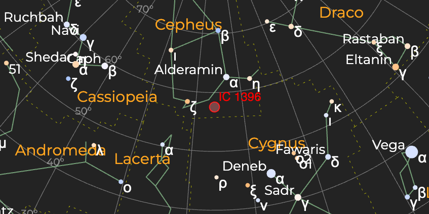 Туманность "Хобот слона" (IC 1396A) - Расположение на астрономической карте