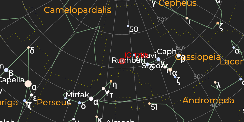 Туманность "Рыбья голова" (IC 1795) - Расположение на астрономической карте