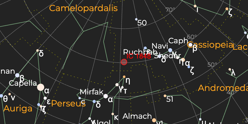 Туманность "Душа" (IC 1848) - Расположение на астрономической карте