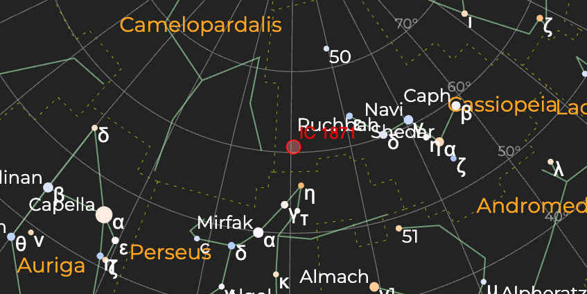 Туманность "Душа" (IC 1871) - Расположение на астрономической карте