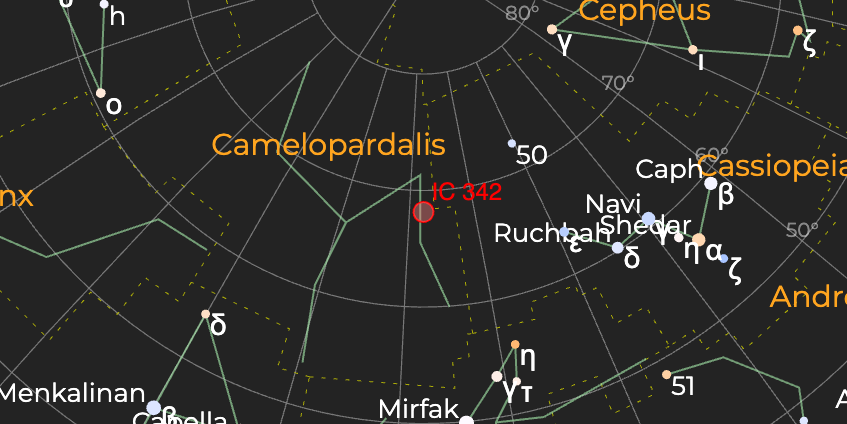 Спиральная галактика (IC 342) - Расположение на астрономической карте