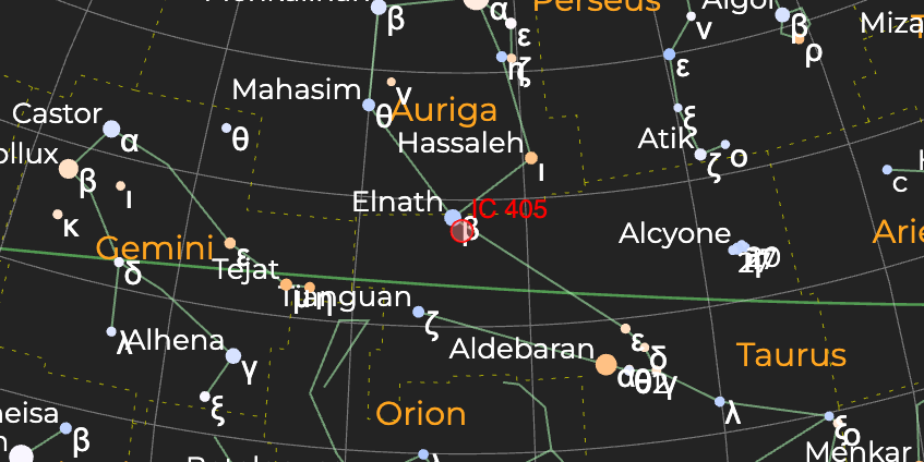 Туманность "Пламенеющая звезда" (IC 405) - Расположение на астрономической карте