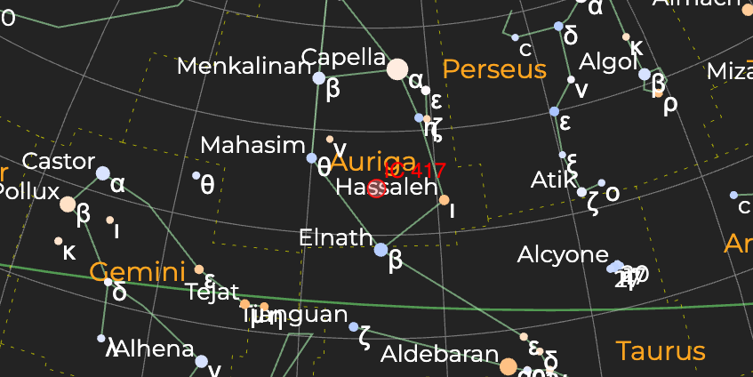 Туманность "Паук" (IC 417) - Расположение на астрономической карте