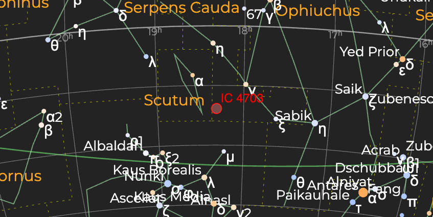 Диффузная туманность (IC 4703) - Расположение на астрономической карте