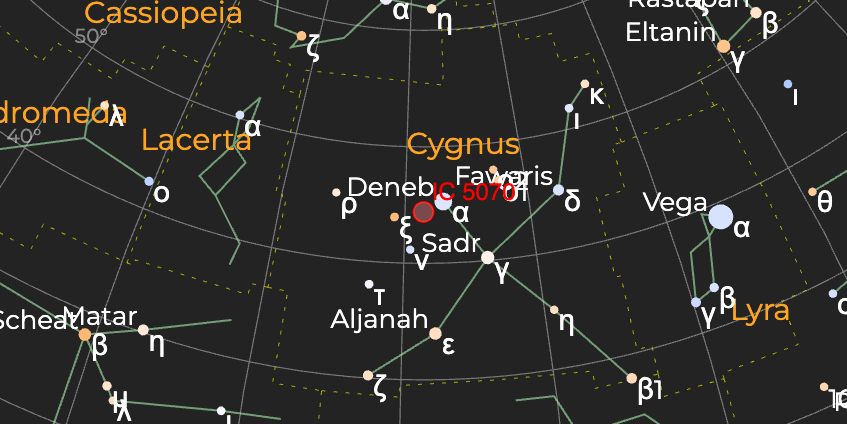 Туманность "Пеликан" (IC 5070) - Расположение на астрономической карте