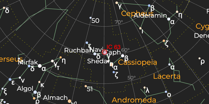 Туманность "Призрак" (IC 63) - Расположение на астрономической карте