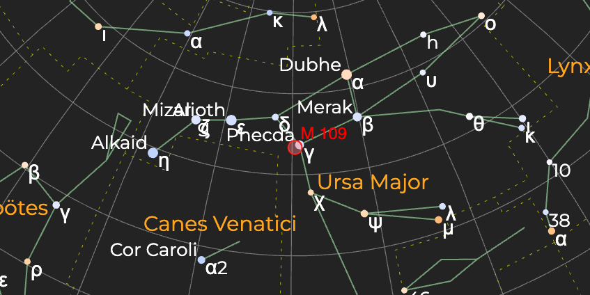 Спиральная галактика (M 109) - Расположение на астрономической карте