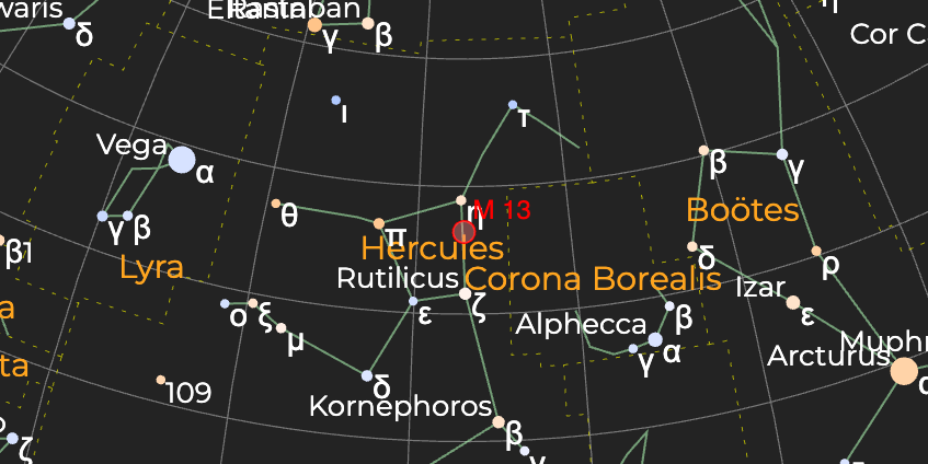 Шаровое скопление (M 13) - Расположение на астрономической карте