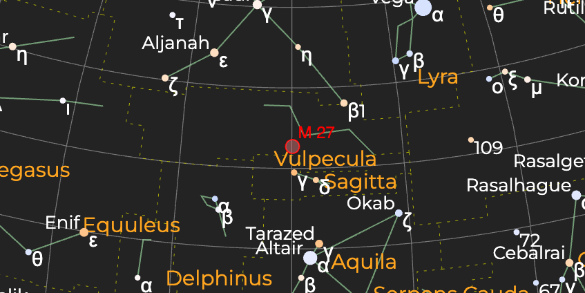 Туманность "Гантель" (M 27) - Расположение на астрономической карте