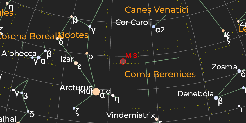 Шаровое звездное скопление (M 3) - Расположение на астрономической карте