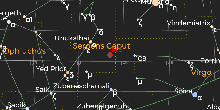Шаровое скопление (M 5) - Расположение на астрономической карте