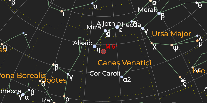 Галактика "Водоворот" (M 51) - Расположение на астрономической карте
