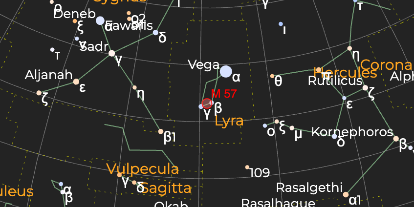 Туманность Кольцо (M 57) - Расположение на астрономической карте