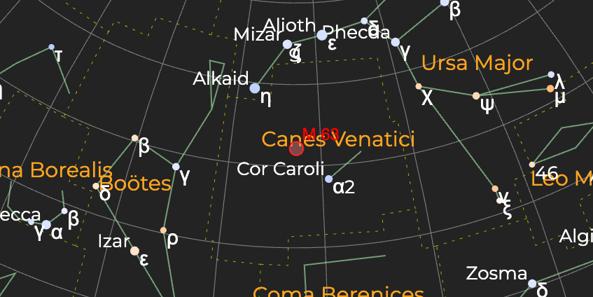 Галактика "Подсолнух" (M 63) - Расположение на астрономической карте