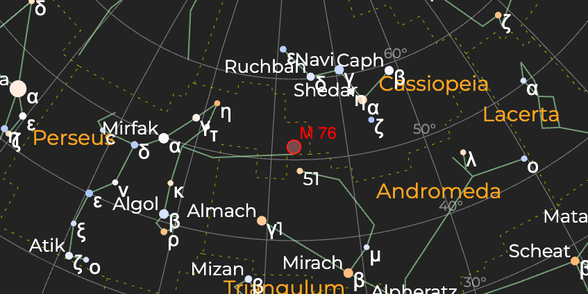 Туманность "Малая гантель" (M 76) - Расположение на астрономической карте