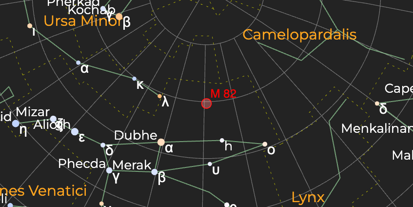 Галактика "Сигара" (М 82) - Расположение на астрономической карте