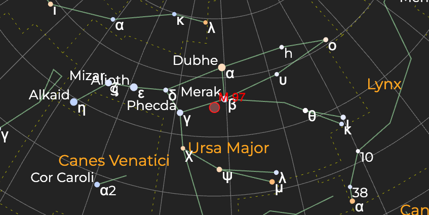 Туманность "Сова" (M 97) - Расположение на астрономической карте