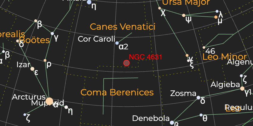 Галактика "Кит" (NGC 4631) - Расположение на астрономической карте
