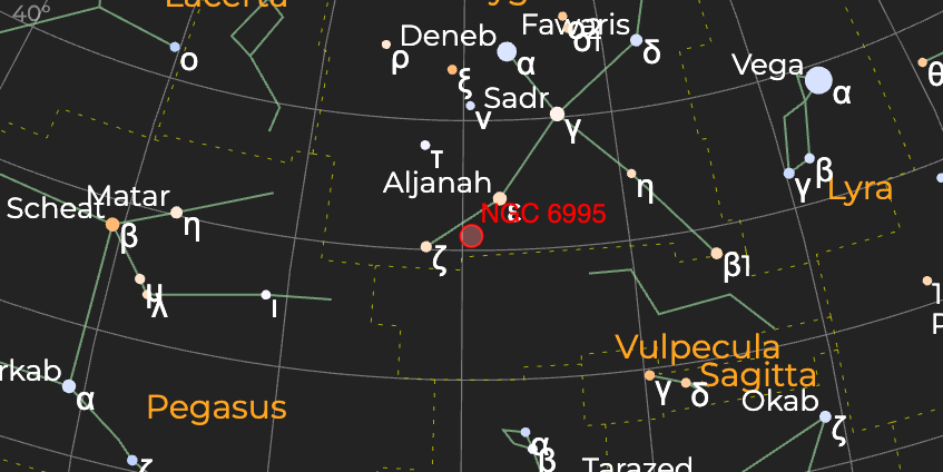 Туманность "Летучая мышь" (NGC 6995) - Расположение на астрономической карте