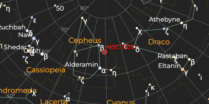 Туманность "Ирис" (NGC 7023) - Расположение на астрономической карте