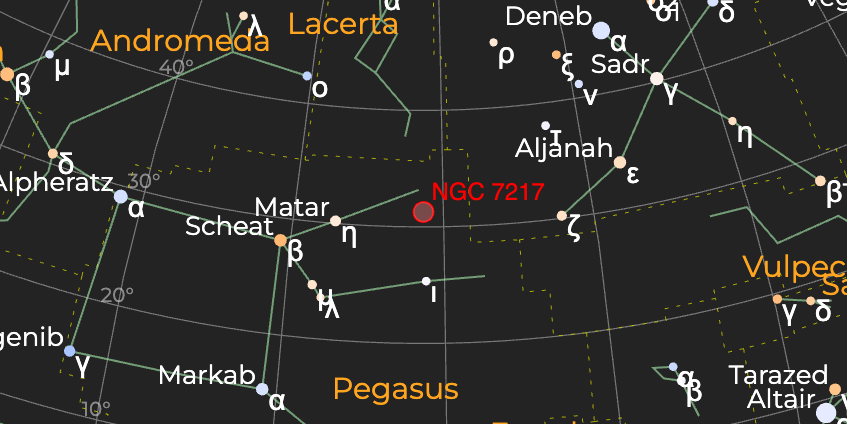 Спиральная галактика в созвездии Пегас  - Расположение на астрономической карте