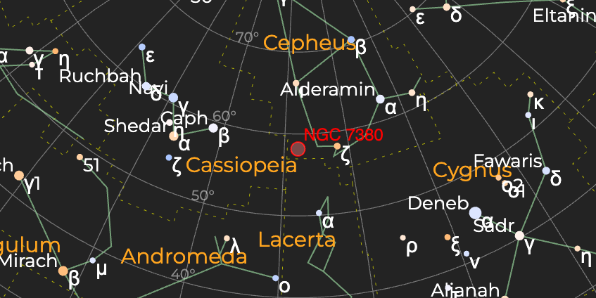 Туманность "Колудн" (NGC 7380) - Расположение на астрономической карте