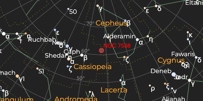 Эмиссионная туманность (NGC 7538) - Расположение на астрономической карте