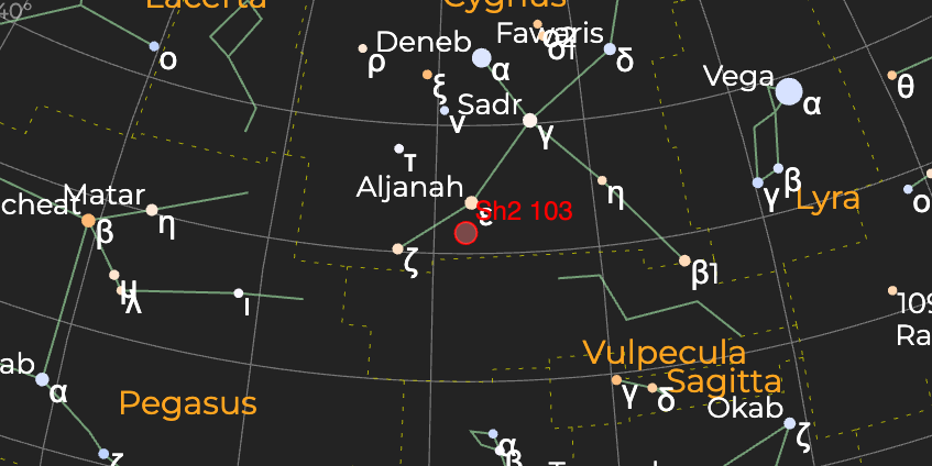 Туманность (Sh2-103) - Расположение на астрономической карте