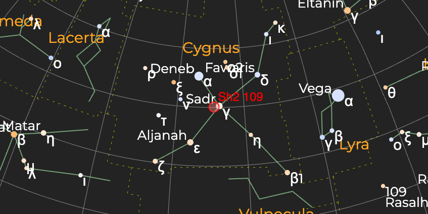 Диффузная туманность Sh2-109 - Расположение на астрономической карте