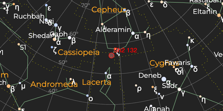 Туманность Льва (Sh2-132) - Расположение на астрономической карте