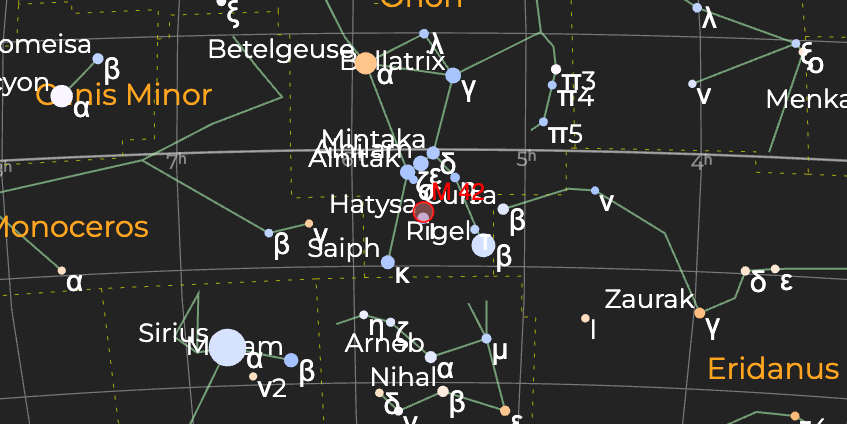 Туманность "Ориона" (M 42) - Расположение на астрономической карте